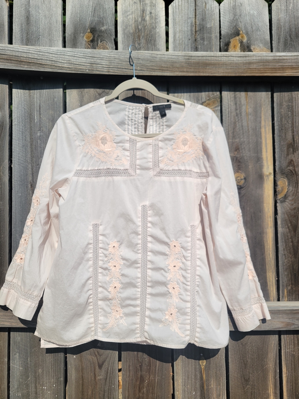 J.Crew Embroidered Blouse Women 6 Lace Floral 100% Cotton Peasant Boho Pink
